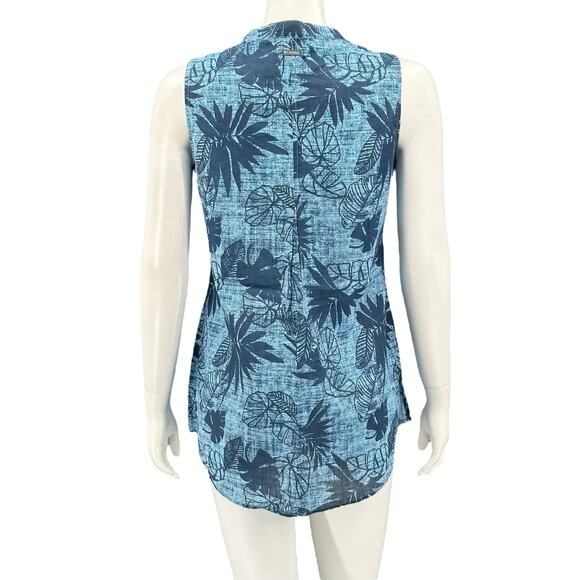 Columbia Top Womens XS Blue Button Up Sleeveless Leaves Tropical Lightweight - Picture 5 of 9